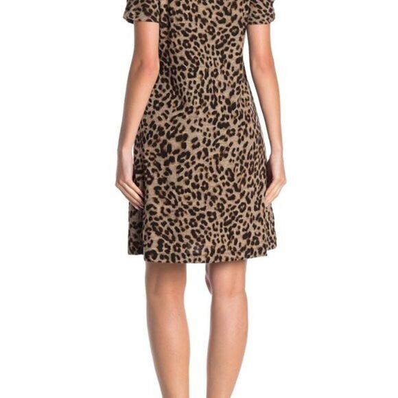 Eliza J Leopard Cowl-Neck Puff Sleeve Dress - Picture 4 of 9